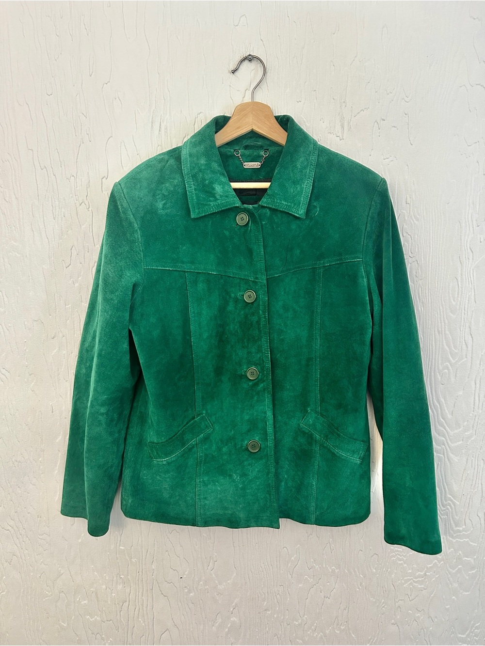 DANIER Genuine Suede Oversized 90s Jacket Green Small Fall Bold Layering